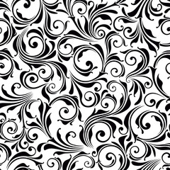 Vector seamless black and white floral pattern.