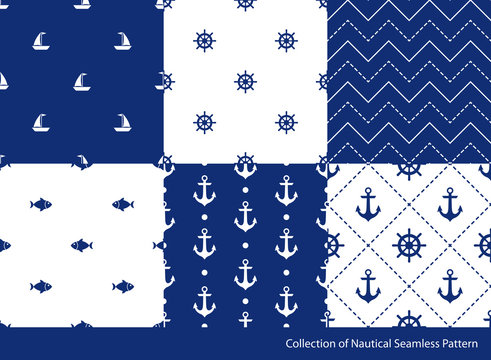 Seamless pattern set. Nautical elements collection