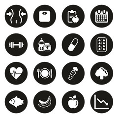 Diet or Weight Watch Icons White On Black Circle