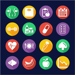 Diet or Weight Watch Icons Flat Design Circle