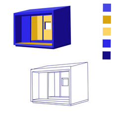 Modern container house cottage vector  isolated colourful illustration 