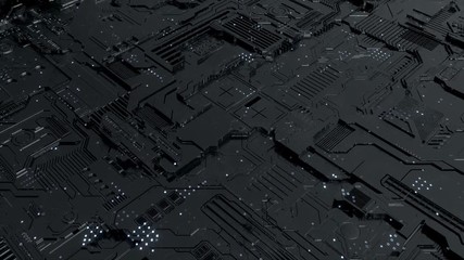 Black computer motherboard, digital technology background.