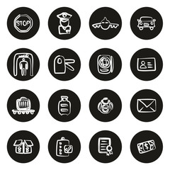 Customs or Duty Icons Freehand White On Black Circle