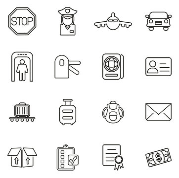 Customs or Duty Icons Thin Line Vector Illustration Set