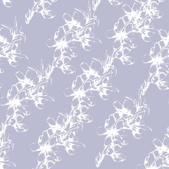 Floral purple background white contour flowers. Endless textures.
