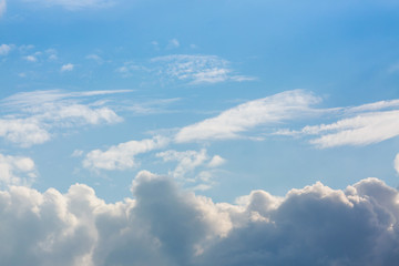 Fototapeta na wymiar fluffy white cloud above clear blue sky background