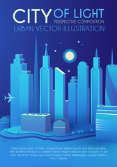 3D City Concept. Urban Background with Skyscrappers. Perspective Scene.