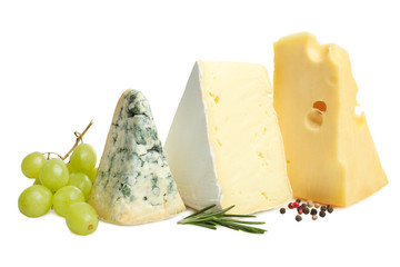 Cheese platter with spices and grapes