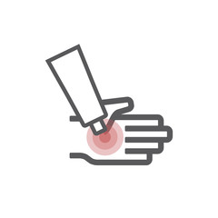 Applying cream to hand line icon. Vector sign for web graphic.