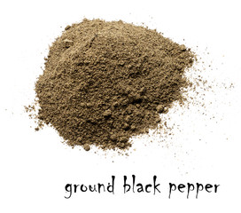 Ground black pepper. White isolated background. View from above.