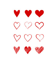 Vector isolated sketches hearts.