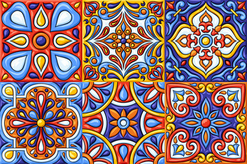 Mexican talavera ceramic tile pattern. Ethnic folk ornament.