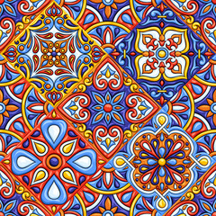 Mexican talavera ceramic tile pattern. Ethnic folk ornament.