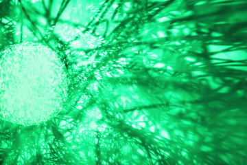 Light and dark neon shadows of bright green abstract background, dinamic expression, wires, electronic nets, fantastic universal. Future concept. Copy space.