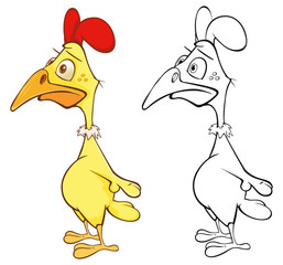Vector Illustration of a Cute Cartoon Character Cock for you Design and Computer Game. Coloring Book Outline 