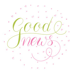 vector lettering good news text with pink and green dots decor