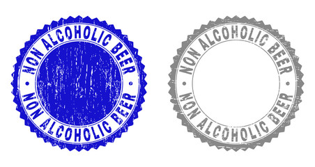 Grunge NON ALCOHOLIC BEER stamp seals isolated on a white background. Rosette seals with grunge texture in blue and grey colors.
