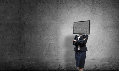 Business woman with TV instead of head.