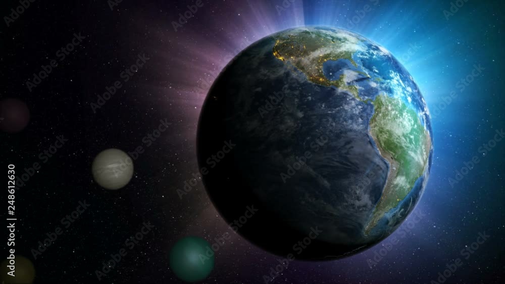 Poster 3d rendering globe spinning and orbit in the universe with lighting effect and dark grain processed 