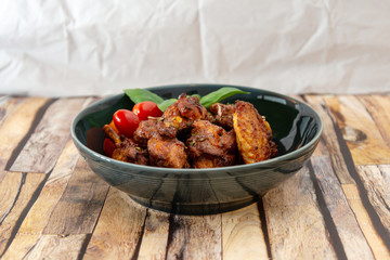 roasted sleeves chicken with potatoes and barbecue sauce
