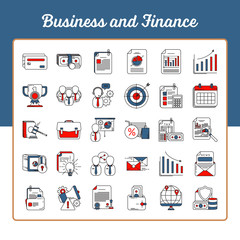 Business and Finance Icons Set - Achivment Statistics and presentation icon set with Outline Filled Style