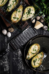 Avocado baked with cheese and quail egg