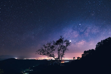 Night sky Stars and Milky Way On the Moutain