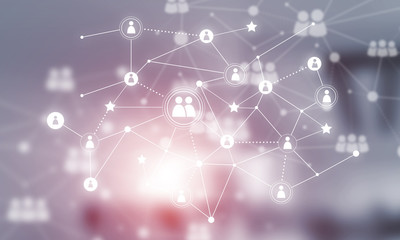 Concept of networking and connection against modern office blurred background