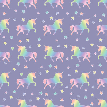 Unicorn Horse Magical Animal. Rainbow Seamless Pattern