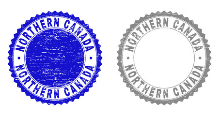 Grunge NORTHERN CANADA stamp seals isolated on a white background. Rosette seals with grunge texture in blue and gray colors.