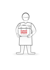 doctor holds in hands box with human organ for transplant isolated on the white background, horizontal vector illustration