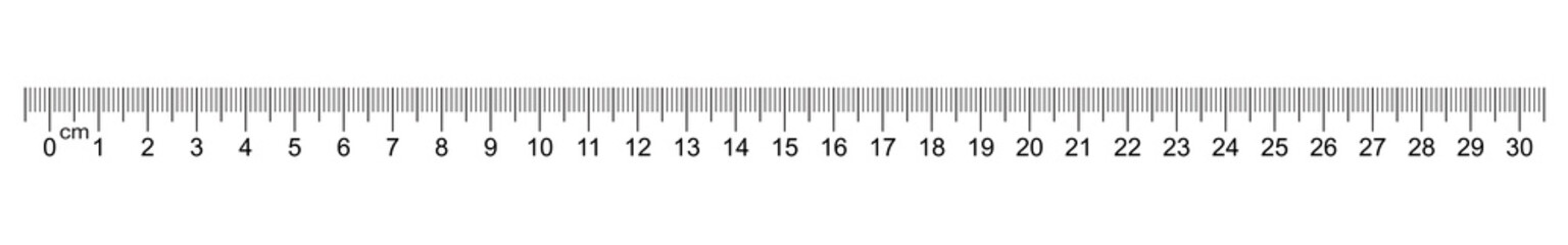Ruler 30 centimeter. Value of division 1 mm. Precise length measurement device. Calibration grid.