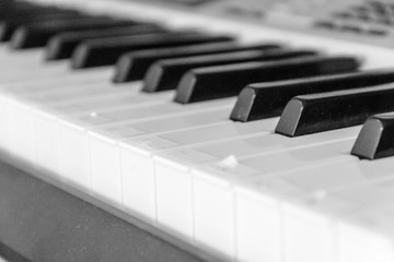 Fingers close up on piano keys the synthesizer