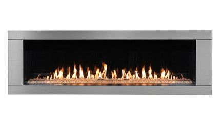 Burning gas modern fireplace isolated on white background