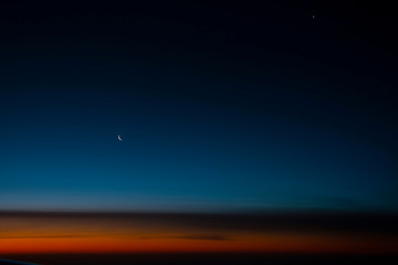 Night sky background. Moon and star in the sky at twilight time.