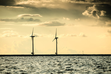 Wind turbines farm in Baltic Sea, Denmark