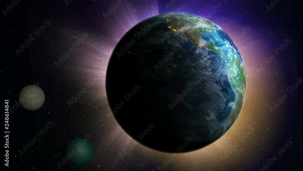 Poster 3d rendering globe spinning and orbit in the universe with lighting effect and dark grain processed 