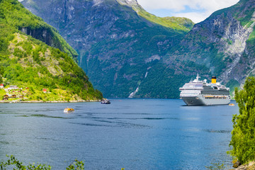 Ferry boat on fjord in Norway.