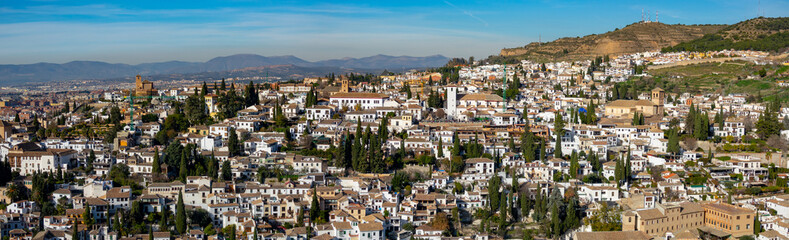Fototapeta na wymiar Panoramic view of the city of Granada and neighborhood of the Albaicin from the Alhambra, Granada, Spain