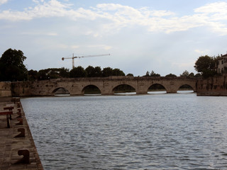 Tiberius Bridge, Rimini,Italy. This building  was built by the ancient Romans.