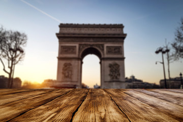 Table background of free space and Paris landscape 