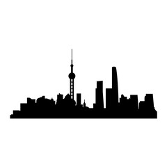 Outline of the Shanghai city, skyscrapers and a tall tower
