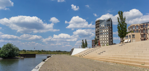 Panorama of the new IJssel riverfront in Doesburg, Netherlands