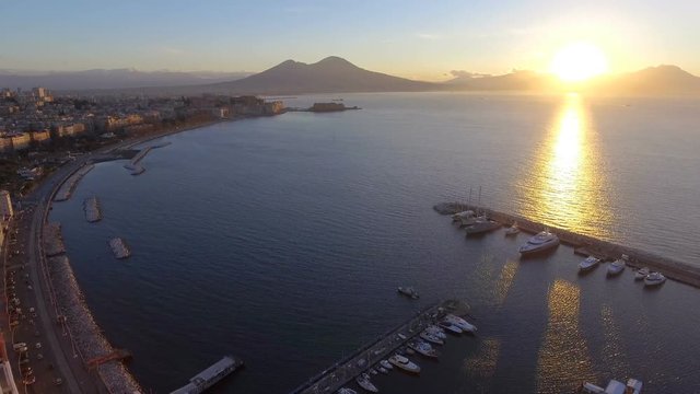 Naples skyline, port and Vesuvius volcano view, Italy
