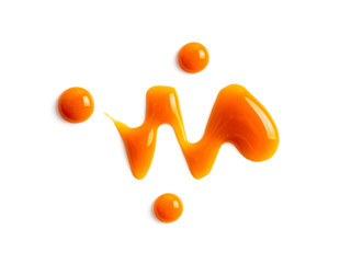 sweet caramel sauce isolated on white background Top view or flat lay. Caramel isolated on white...