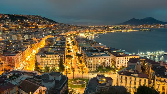 Naples skyline, port and Vesuvius volcano view, Italy