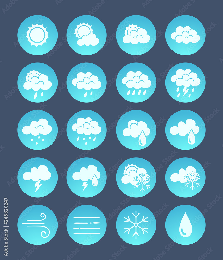 Wall mural weather icons pack. weather forecast design elements for mobile apps and widgets. contains icons of 