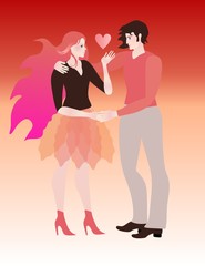 Embraces of a loving couple. Portrait of a young happy boyfriend and girlfriend.