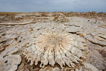 Dallol is an active volcanic crater in the Danakil Basin, Ethiopia. Africa. The volcano is known for its extraterrestrial landscapes resembling the surface of Io, the satellite of the planet Jupiter. 