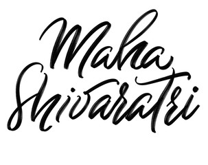 Maha Shivaratri handwriting challigraphy, isolated on white background. Indian traditional holiday. 